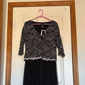 NWT Black and White Lace Sparkly Tulle Dress